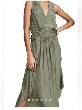 Ramy Brook Olive Green High-Low V-Neck Maxi Dress